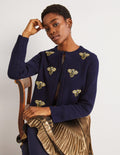 Embellished Knitted Jacket-Navy, Embellished Bees