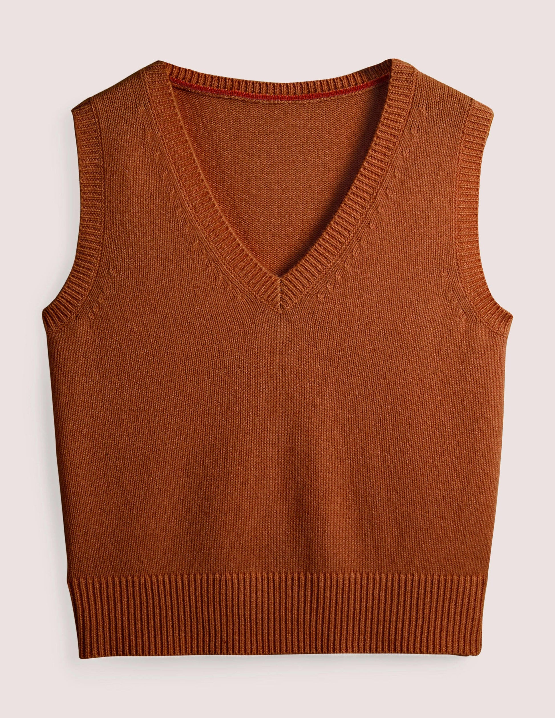 Cashmere V-Neck Knitted Tank-Copper Red-5