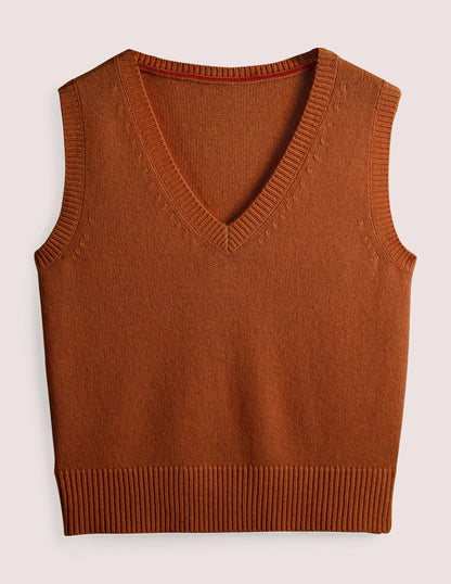 Cashmere V-Neck Knitted Tank-Copper Red-5