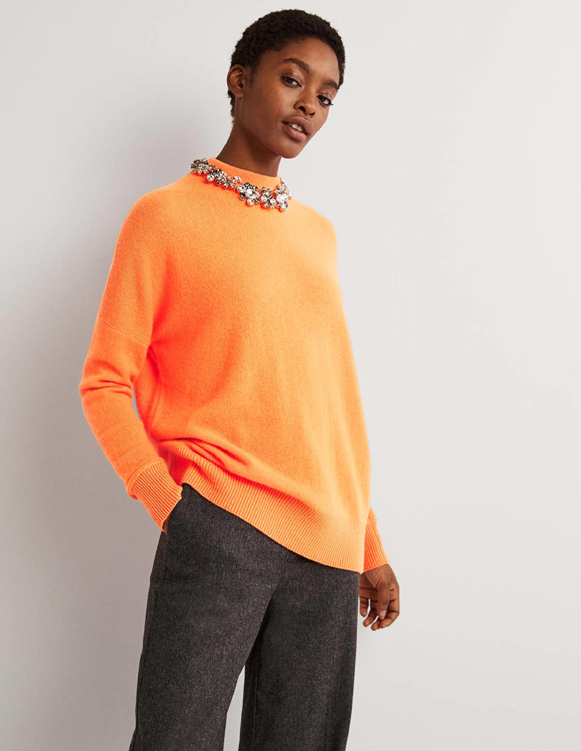 Cashmere Boyfriend Crew Jumper-Neon Orange-1