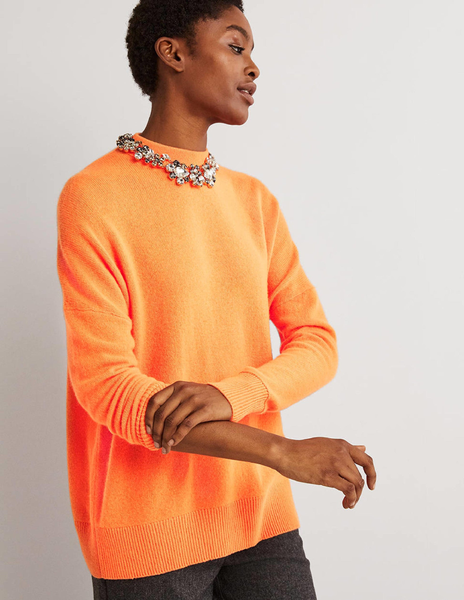 Cashmere Boyfriend Crew Jumper-Neon Orange-4