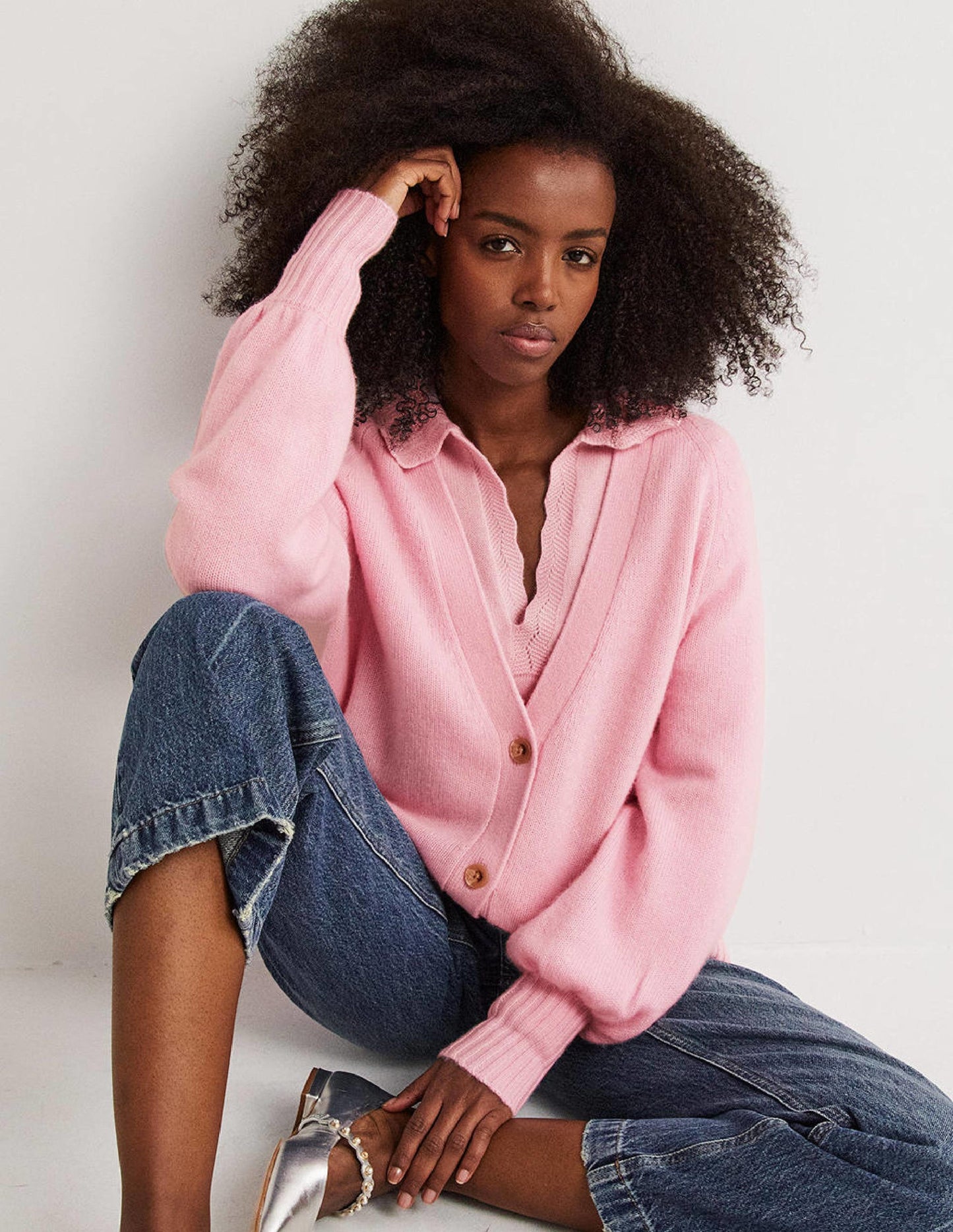 Long Cashmere Cardigan-Cameo Pink