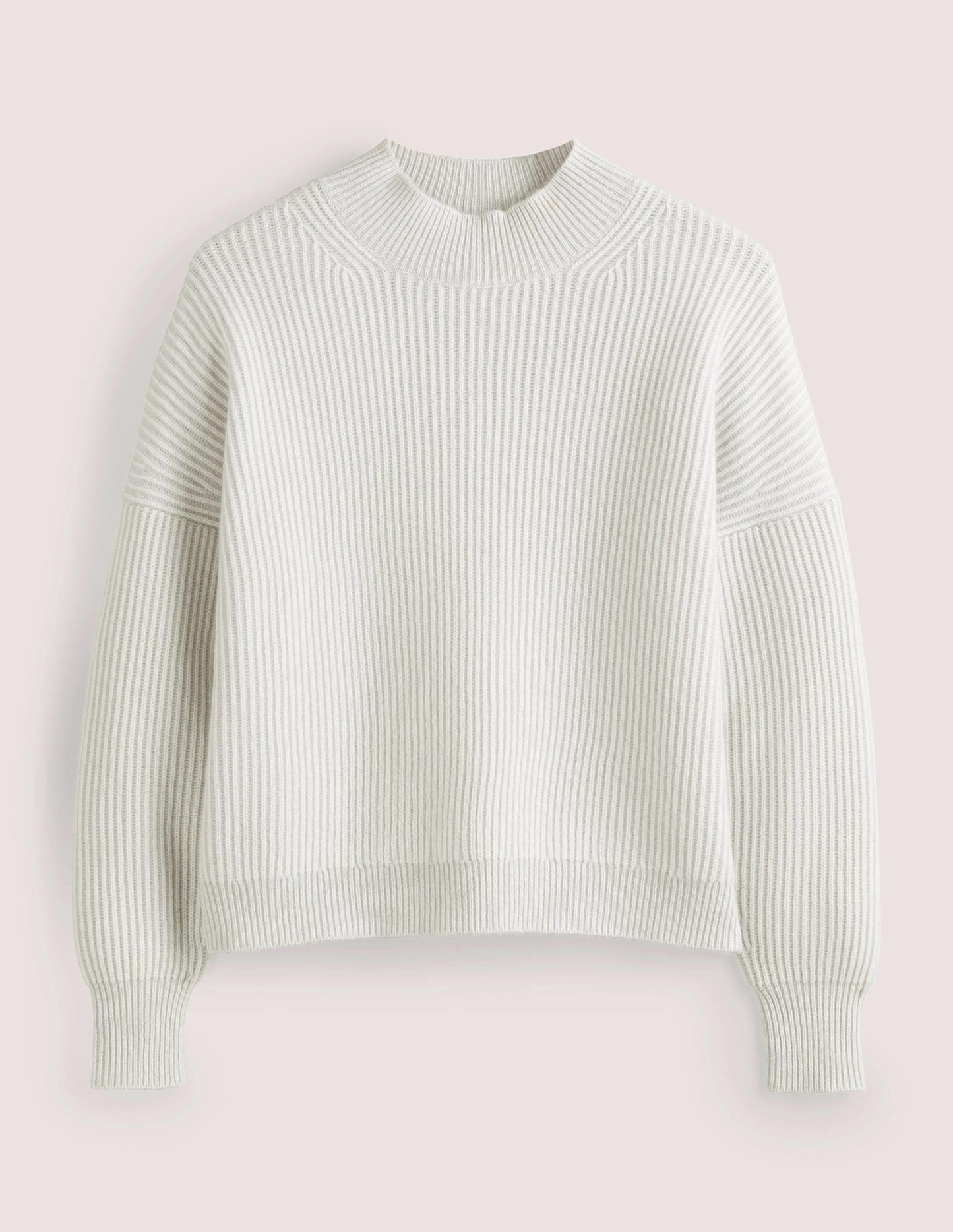 Cashmere Ribbed Jumper-Pale Grey, Ivory