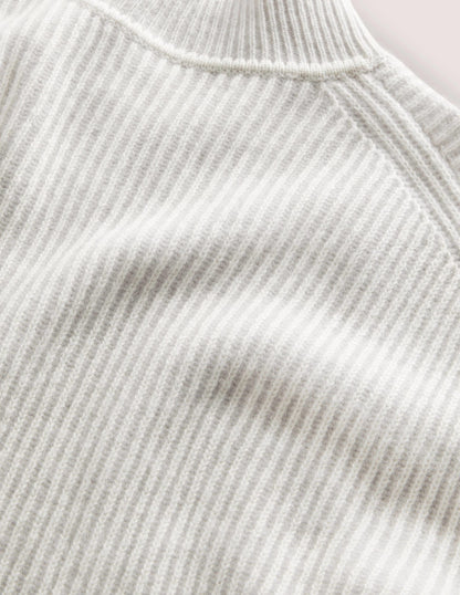 Cashmere Ribbed Jumper-Pale Grey, Ivory-7