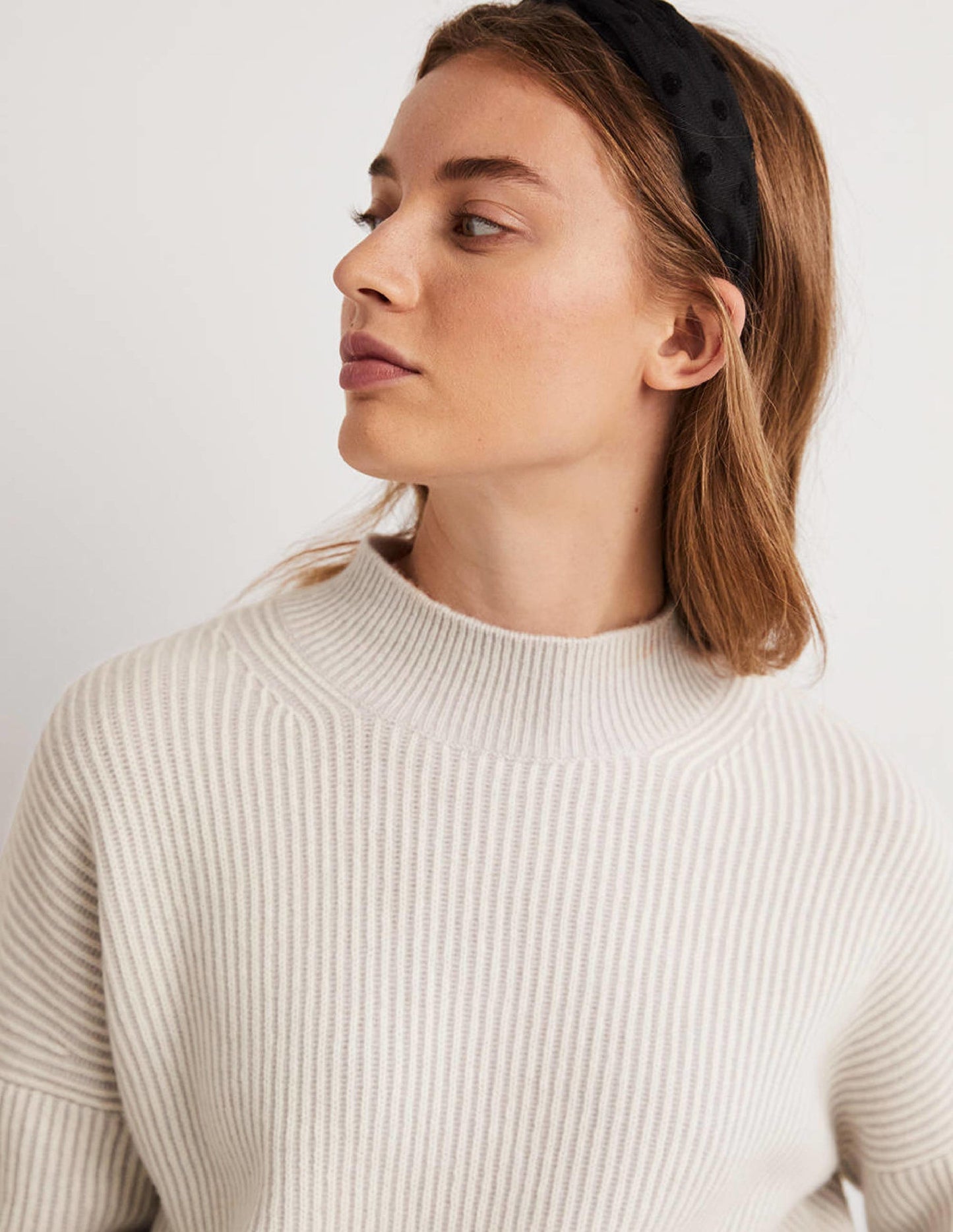 Cashmere Ribbed Jumper-Pale Grey, Ivory
