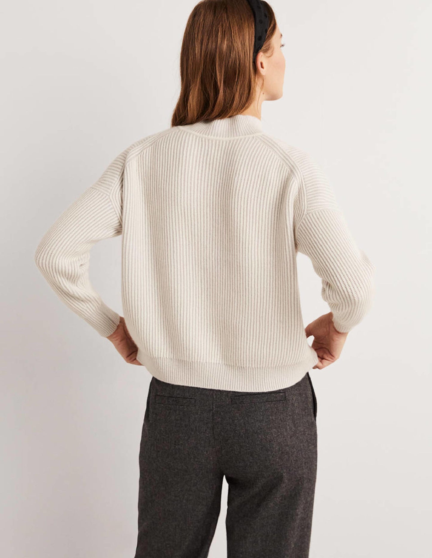 Cashmere Ribbed Jumper-Pale Grey, Ivory