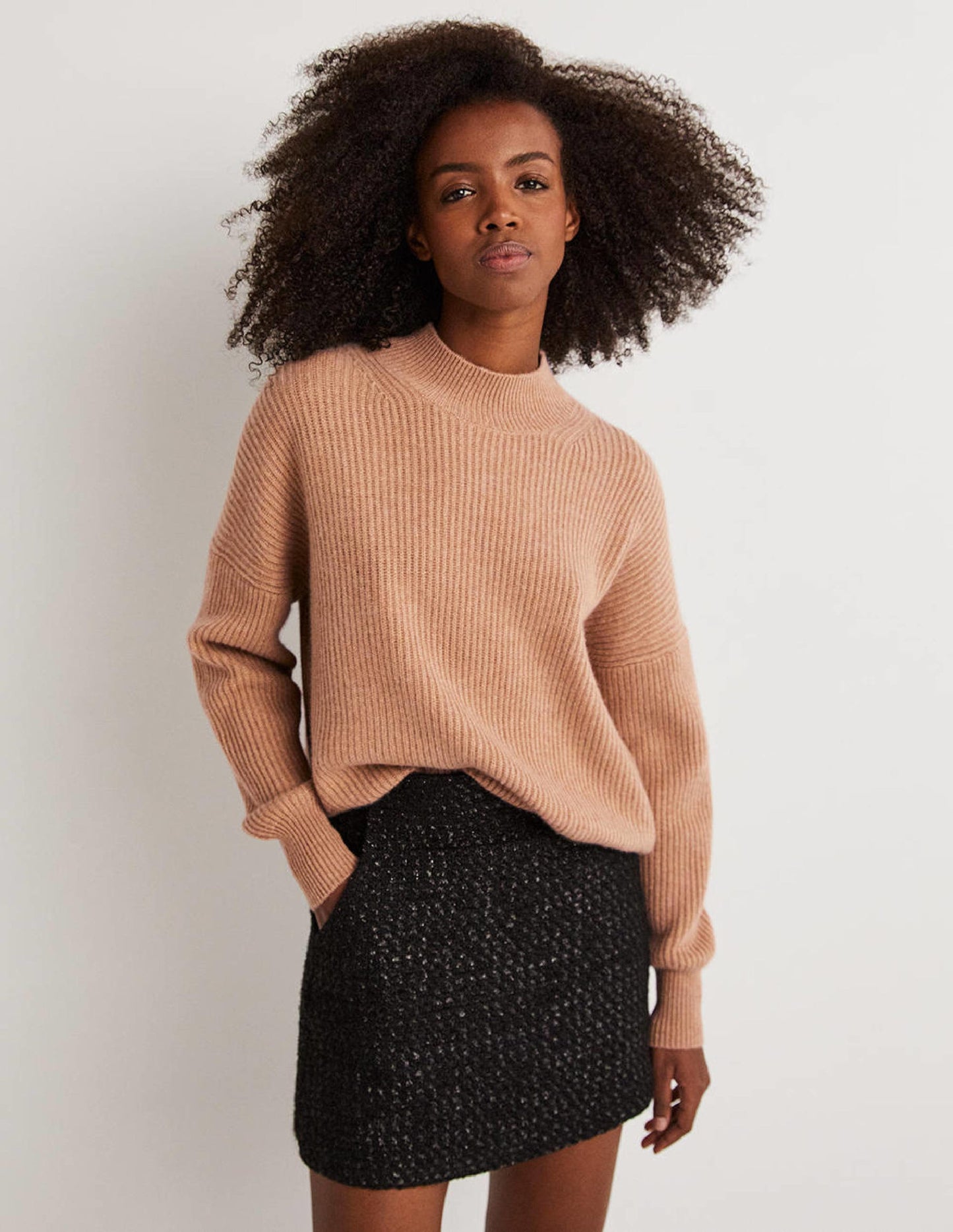Cashmere Ribbed Jumper-Camel Melange