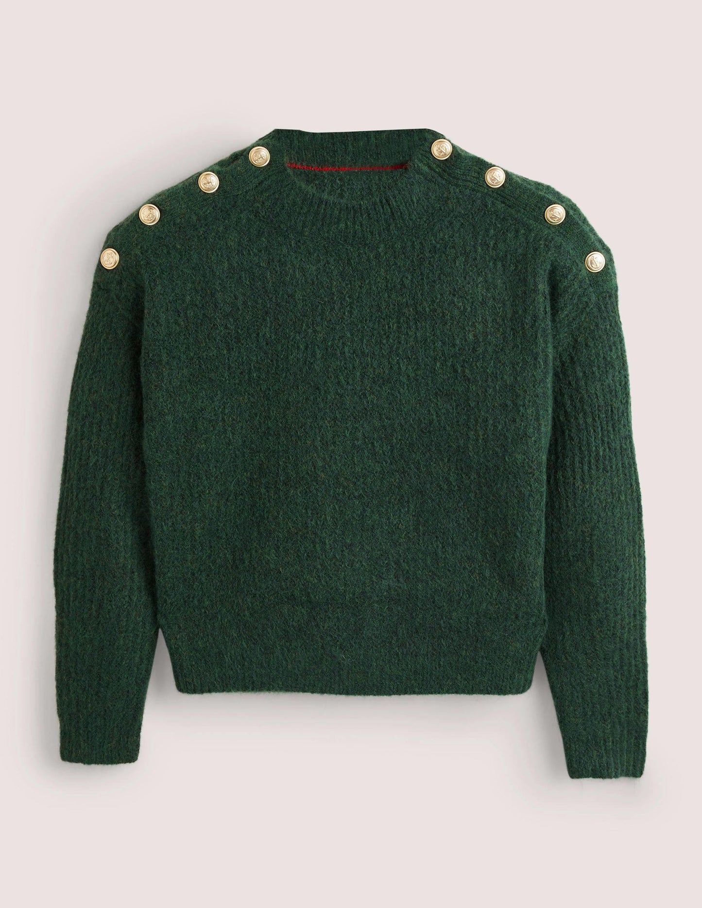 Fluffy Ribbed Button Jumper-Hunter Green