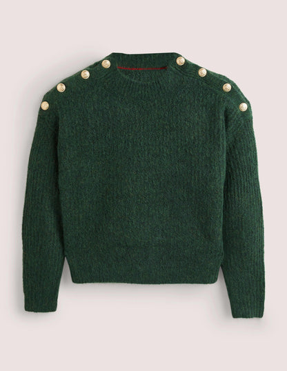 Fluffy Ribbed Button Jumper-Hunter Green-7