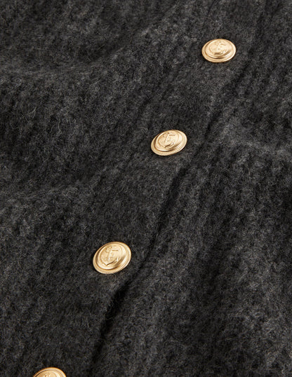 Gold Button Fluffy Cardigan-Charcoal Melange-7