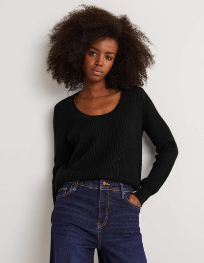 Cashmere Scoop Neck Jumper-Black-1