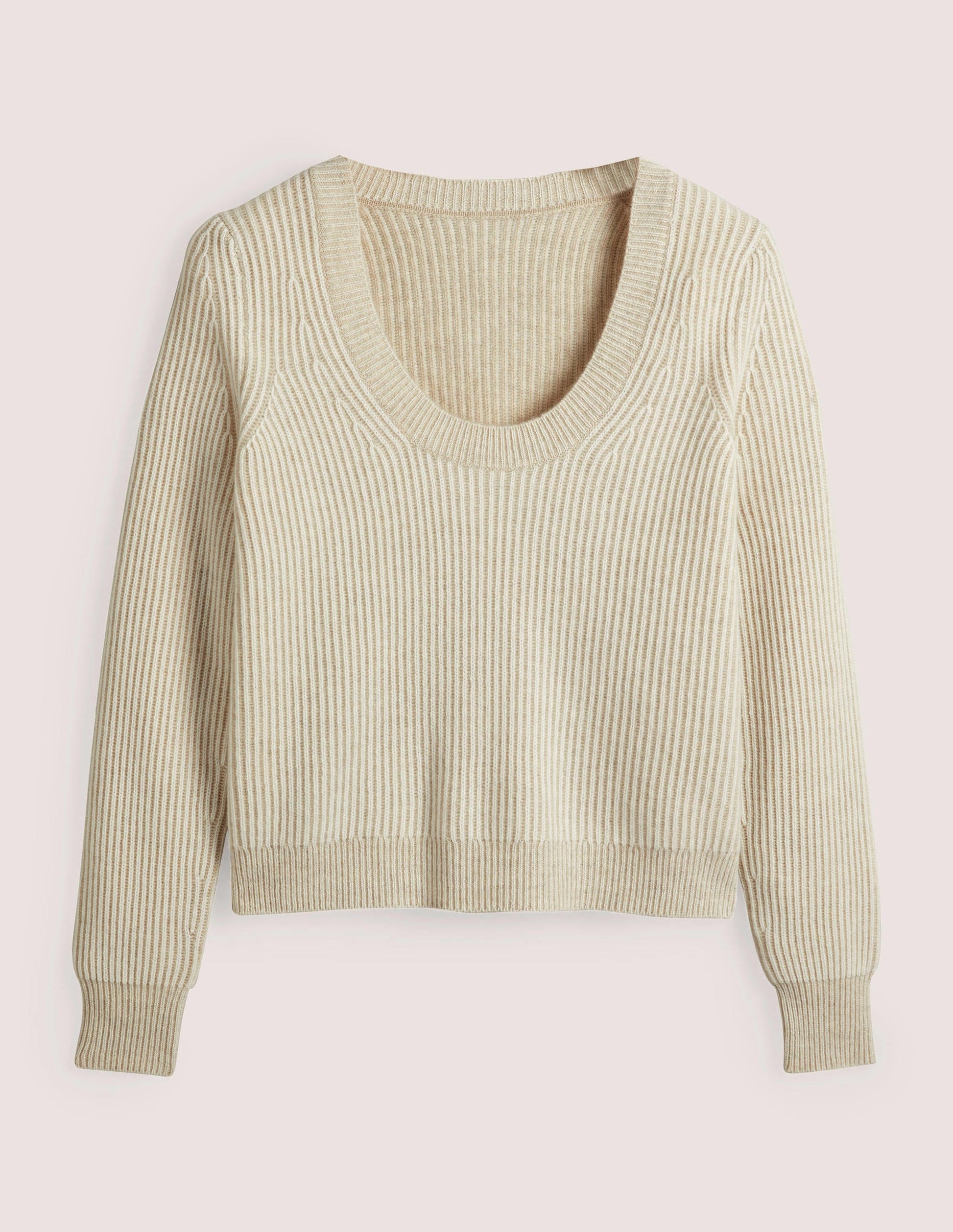 Cashmere Scoop Neck Jumper-Oatmeal Melange, Ivory-5