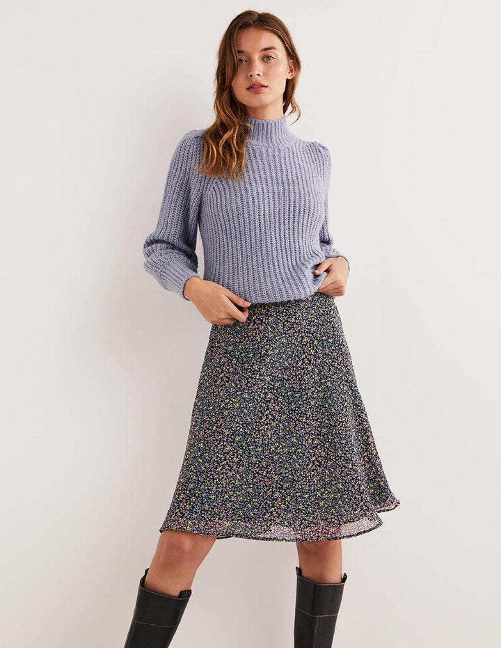 Crinkle Bias-cut Skirt-Black, Wild Vine