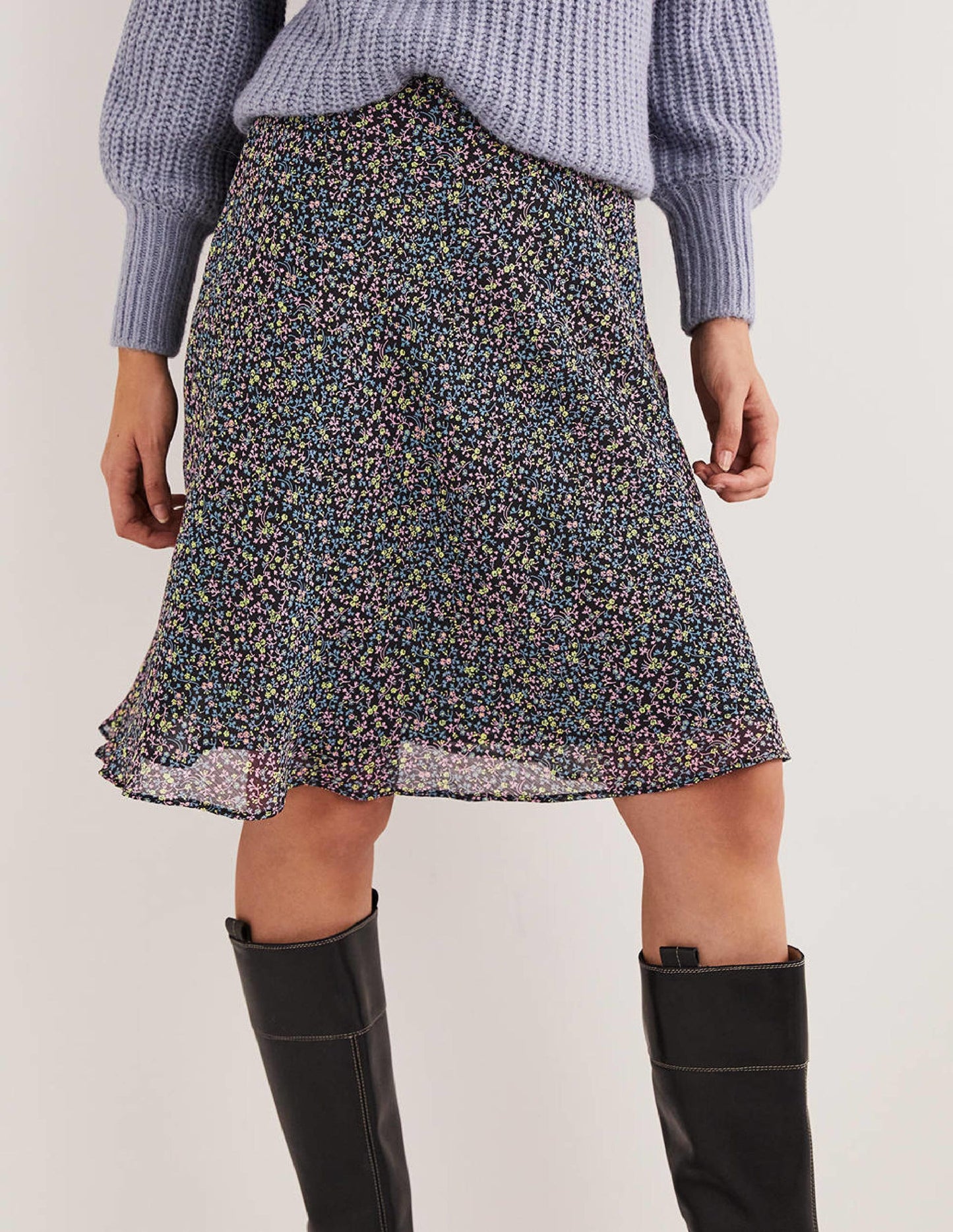 Crinkle Bias-cut Skirt-Black, Wild Vine