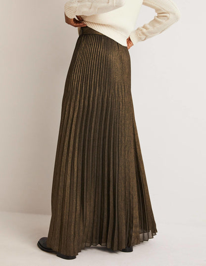 Pleated Party Maxi Skirt-Metallic Foil-4