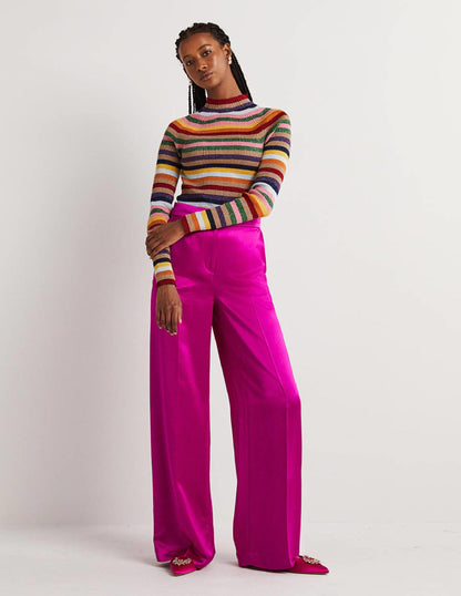 Wide Leg Satin Trousers-Fuchsia Satin-1