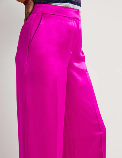 Wide Leg Satin Trousers-Fuchsia Satin-2