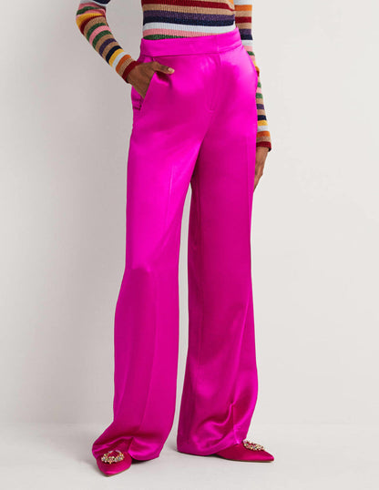 Wide Leg Satin Trousers-Fuchsia Satin-4