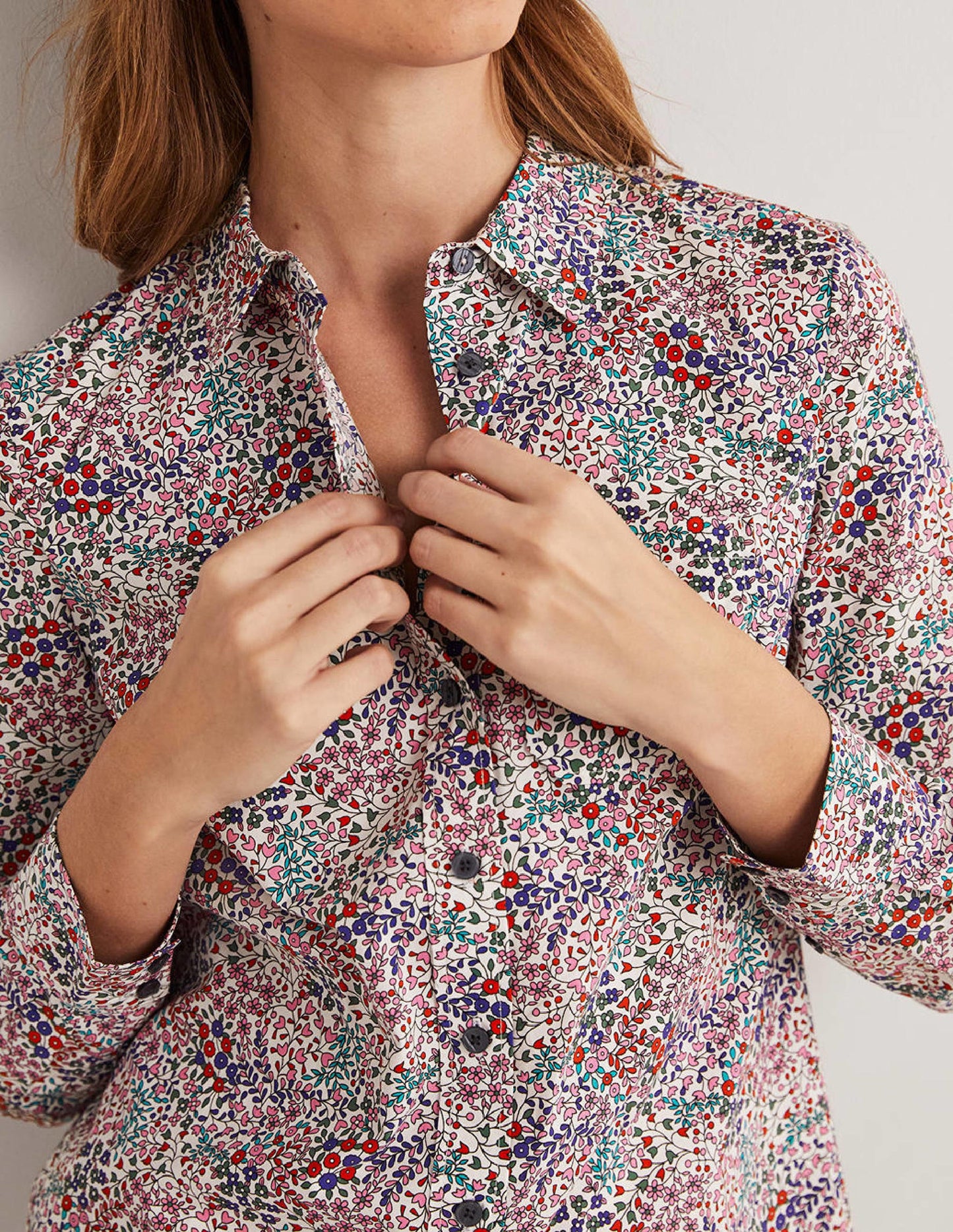 Classic Cotton Shirt-Ivory, Ditsy Garden