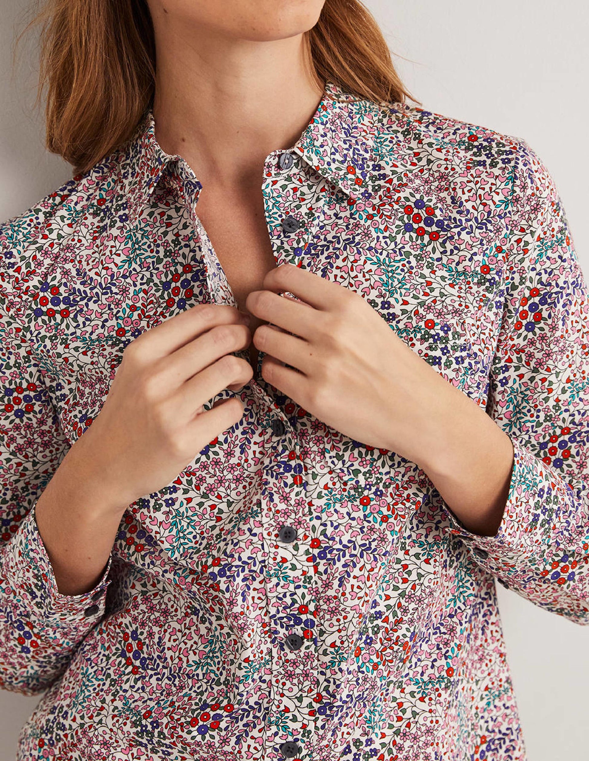 Classic Cotton Shirt-Ivory, Ditsy Garden-2