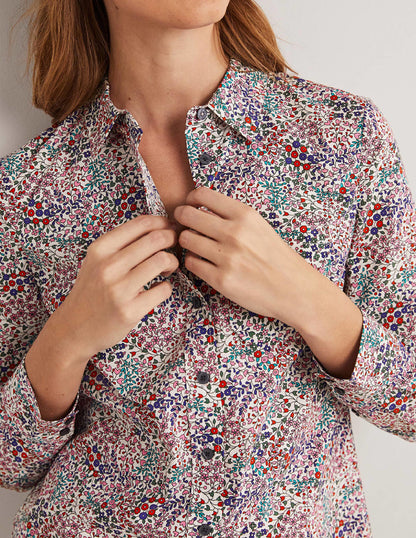 Classic Cotton Shirt-Ivory, Ditsy Garden-2