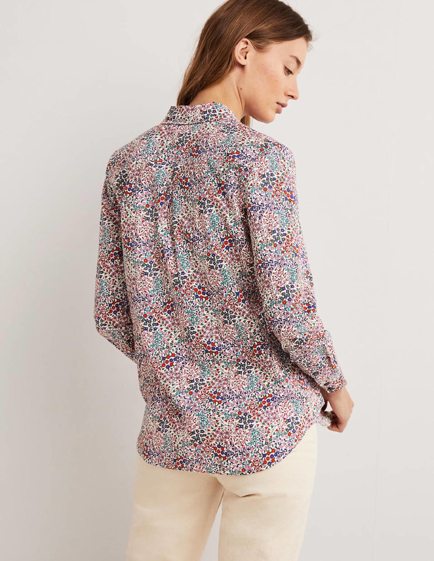 Classic Cotton Shirt-Ivory, Ditsy Garden