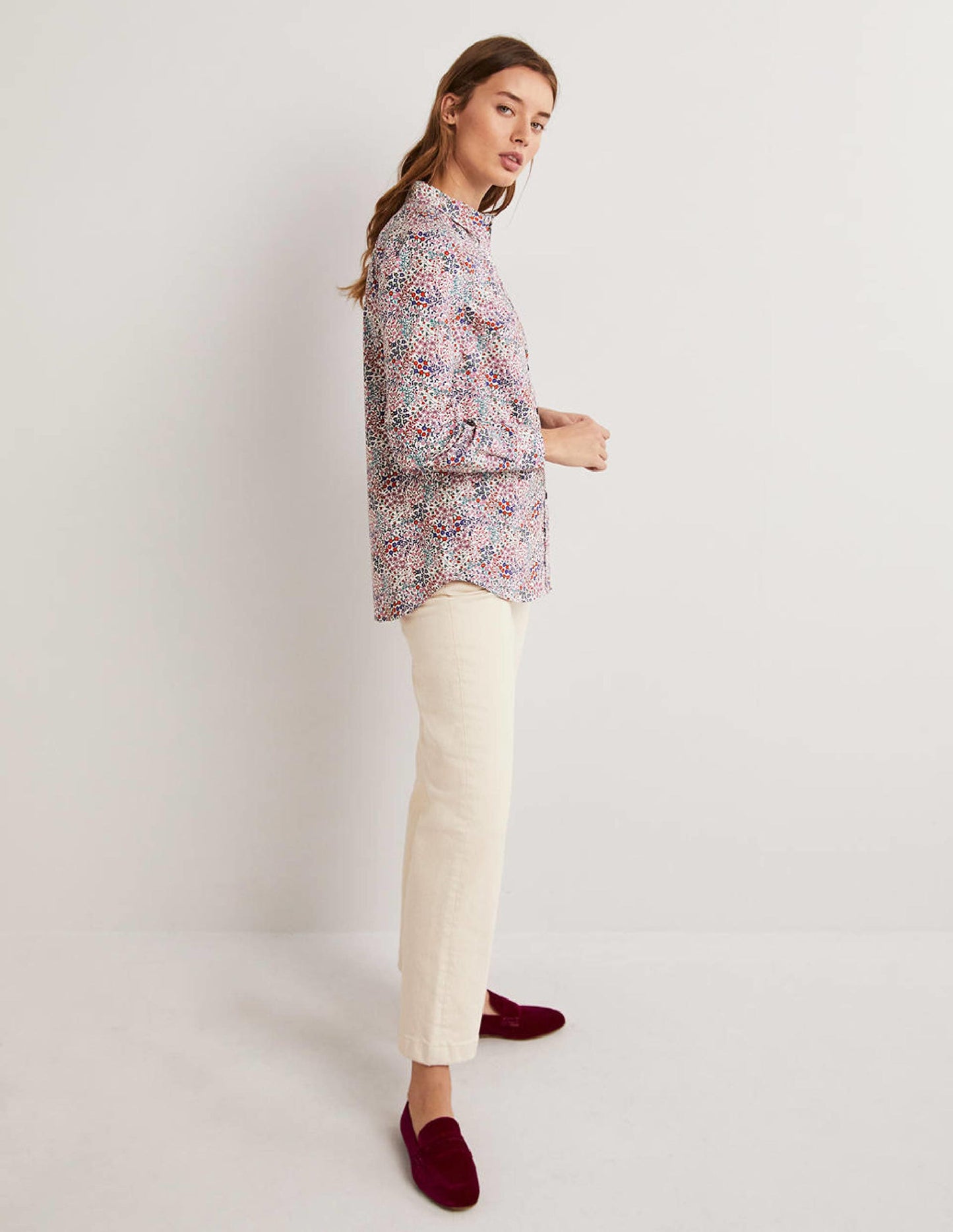 Classic Cotton Shirt-Ivory, Ditsy Garden
