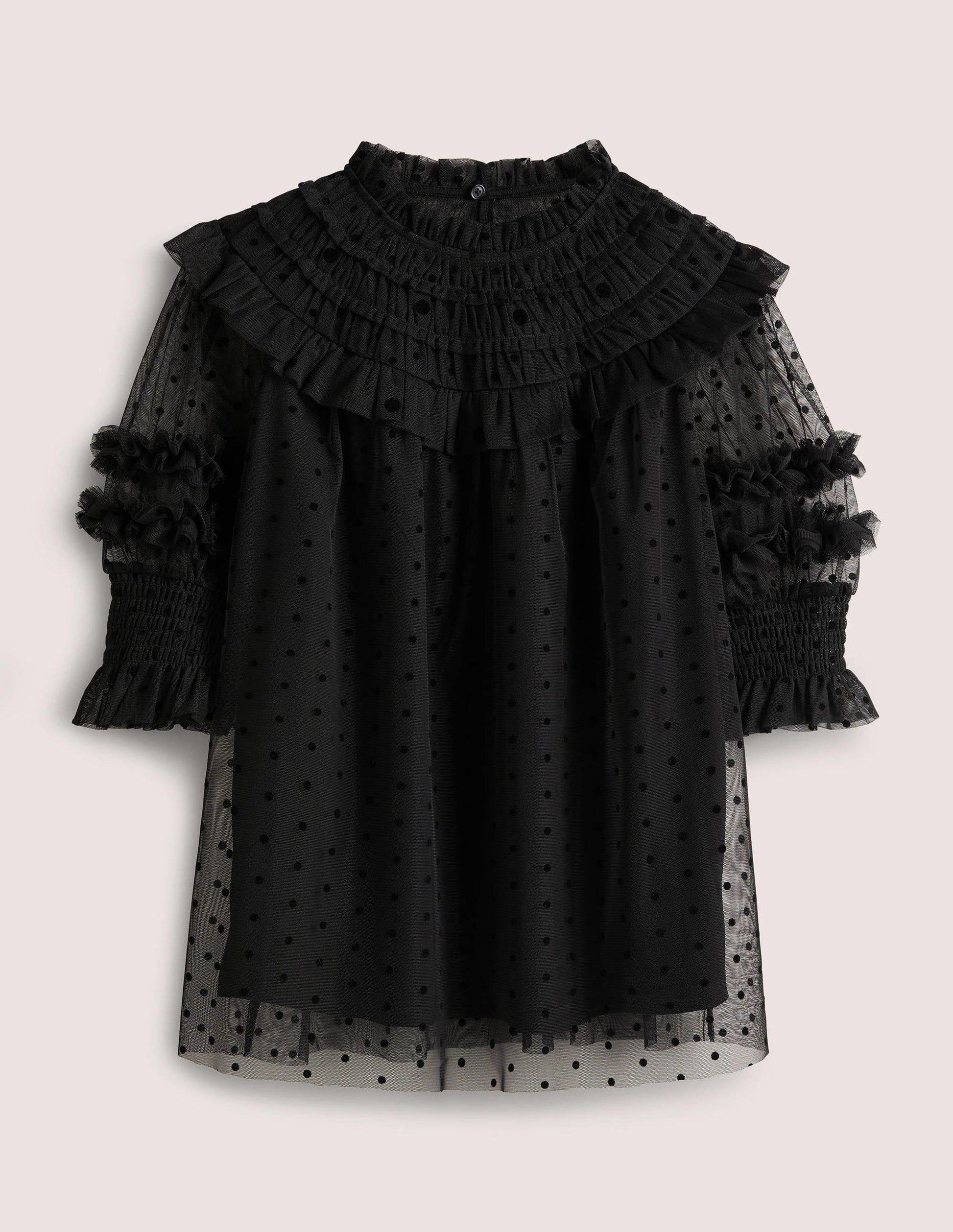 Black Polka Dot Tulle Party Top-Black-8
