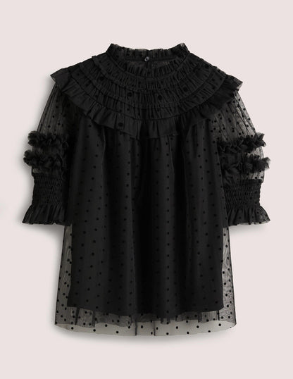 Black Polka Dot Tulle Party Top-Black-8