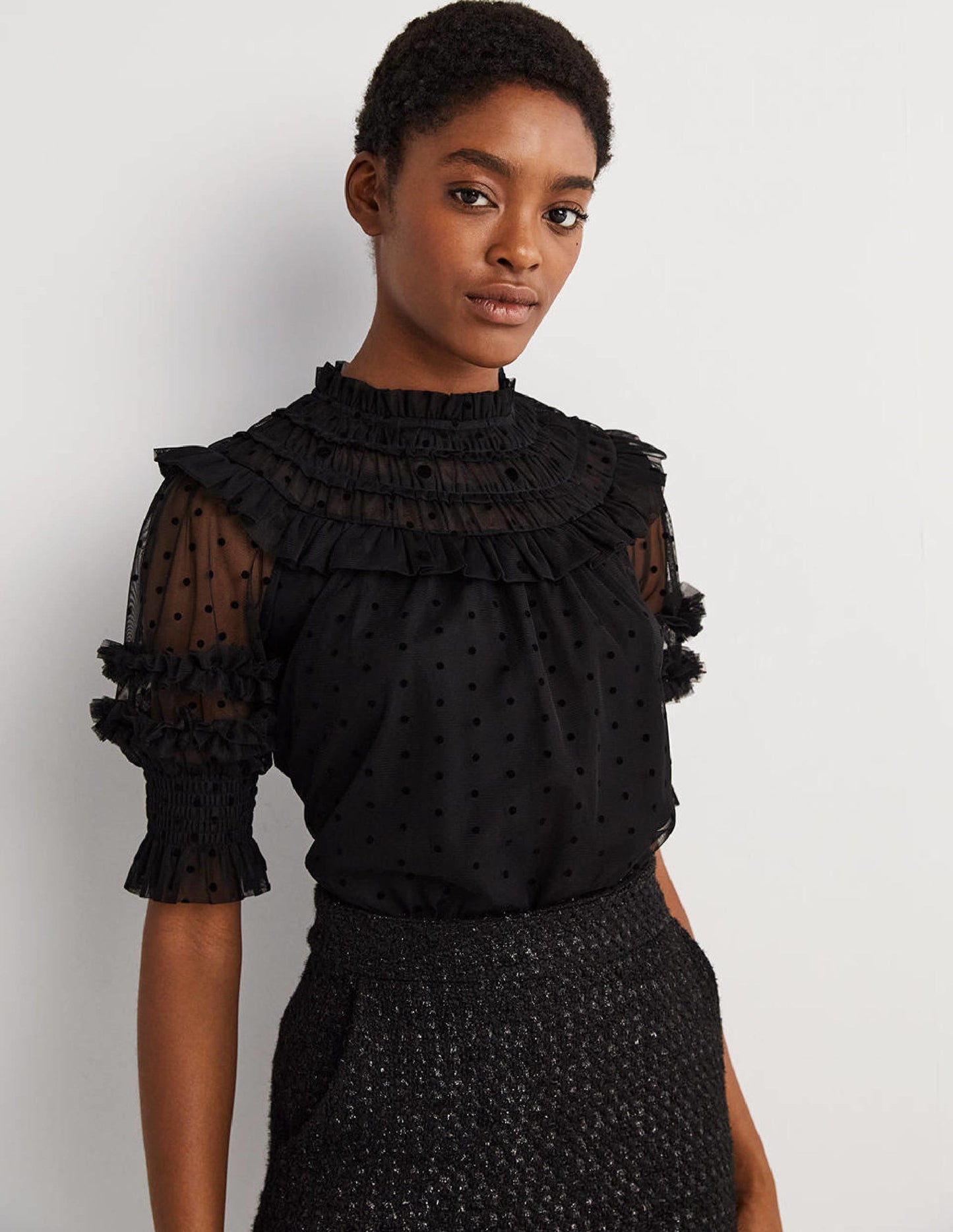 Black Polka Dot Tulle Party Top-Black