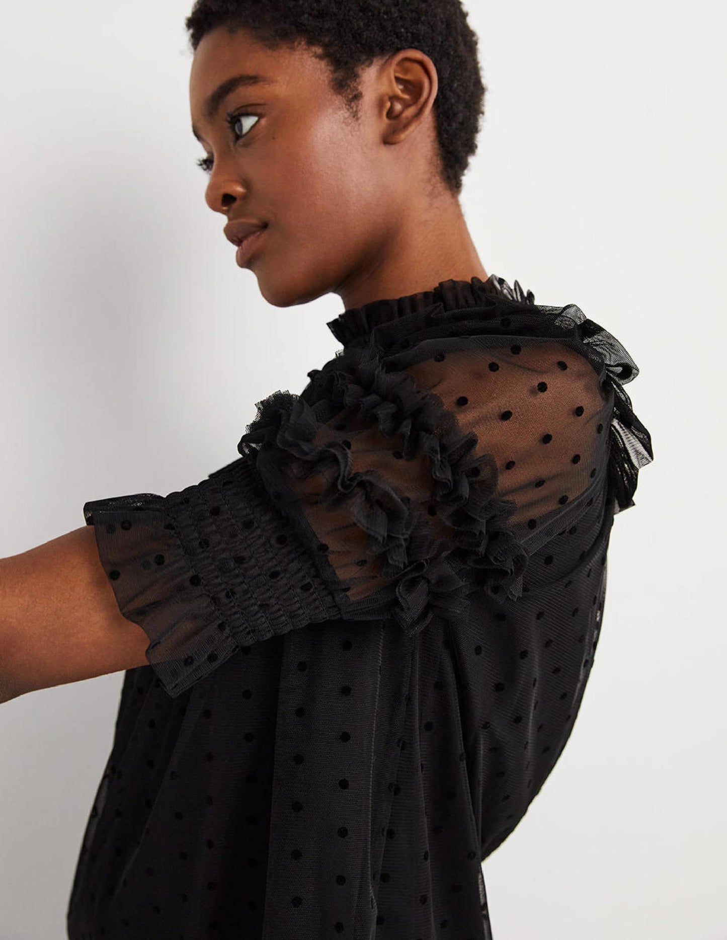 Black Polka Dot Tulle Party Top-Black