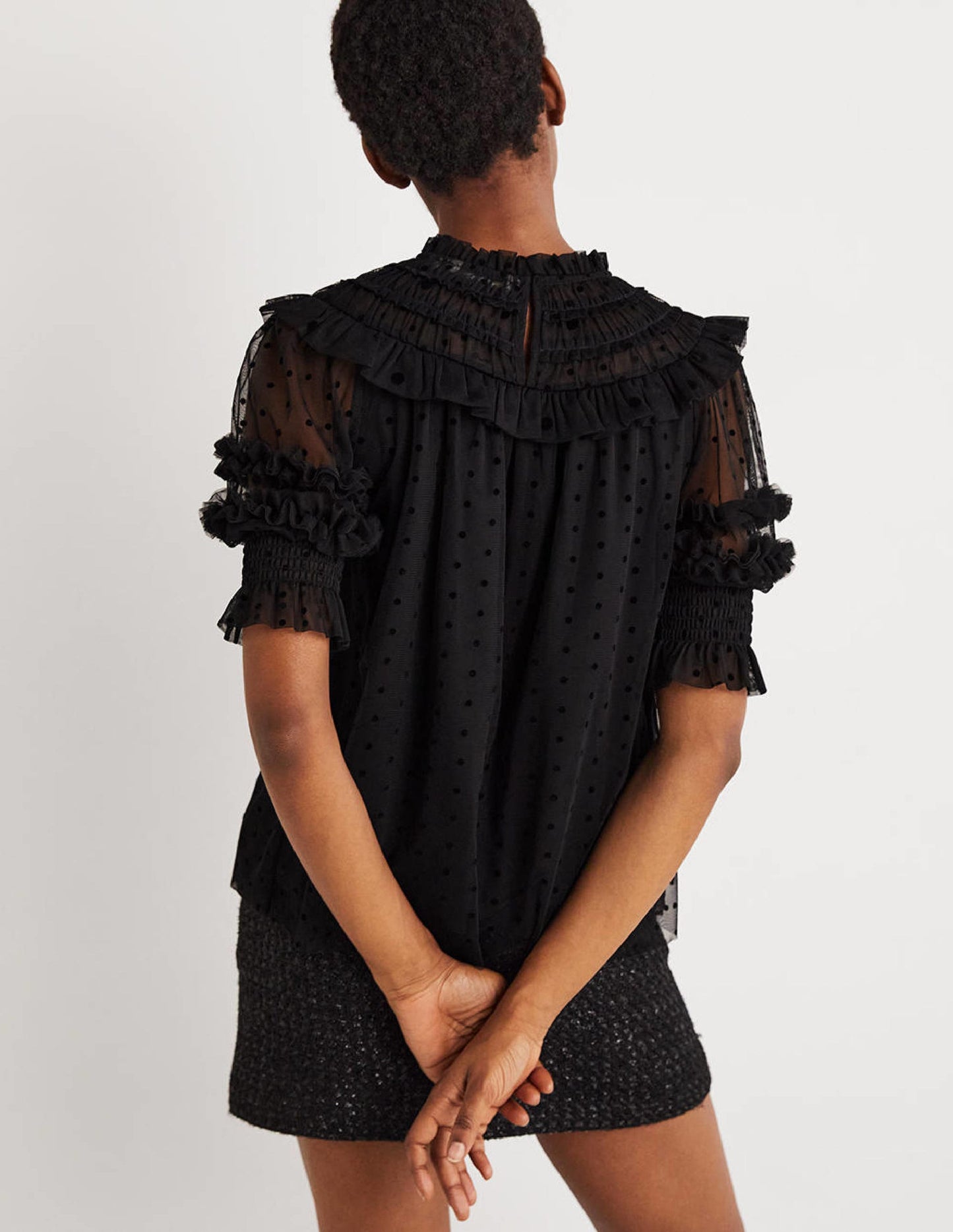 Black Polka Dot Tulle Party Top-Black