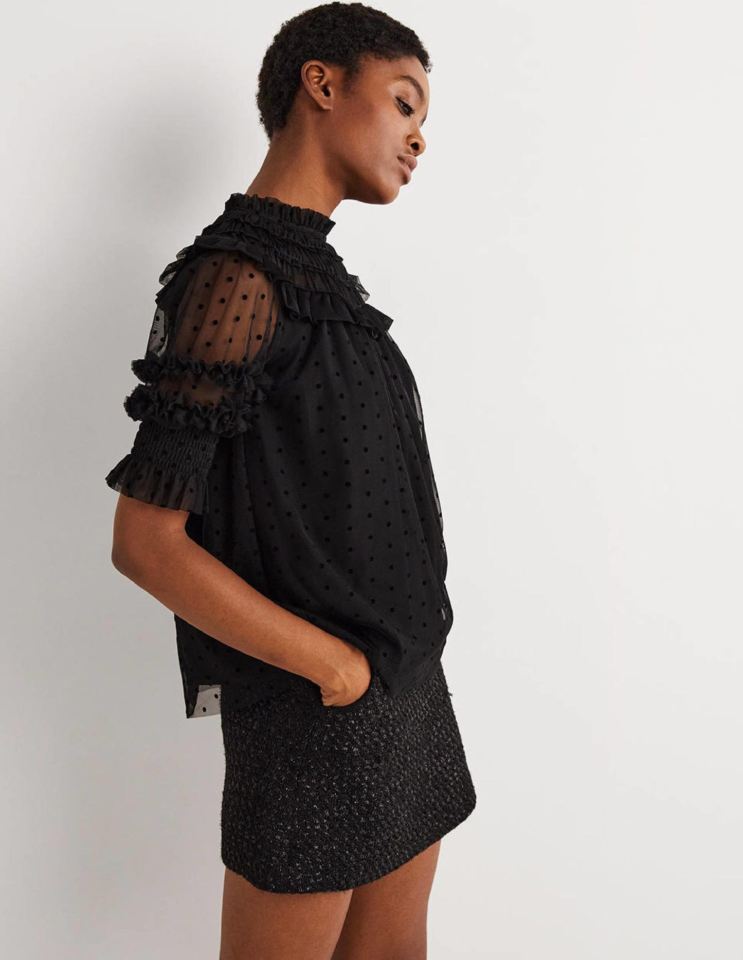Black Polka Dot Tulle Party Top-Black