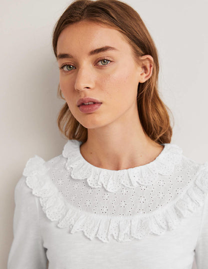 Broderie Yoke Frill Top-White-2
