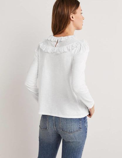 Broderie Yoke Frill Top-White-3