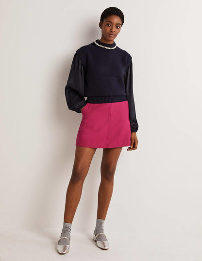 Blouson Sleeve Satin Shirt-Navy-5