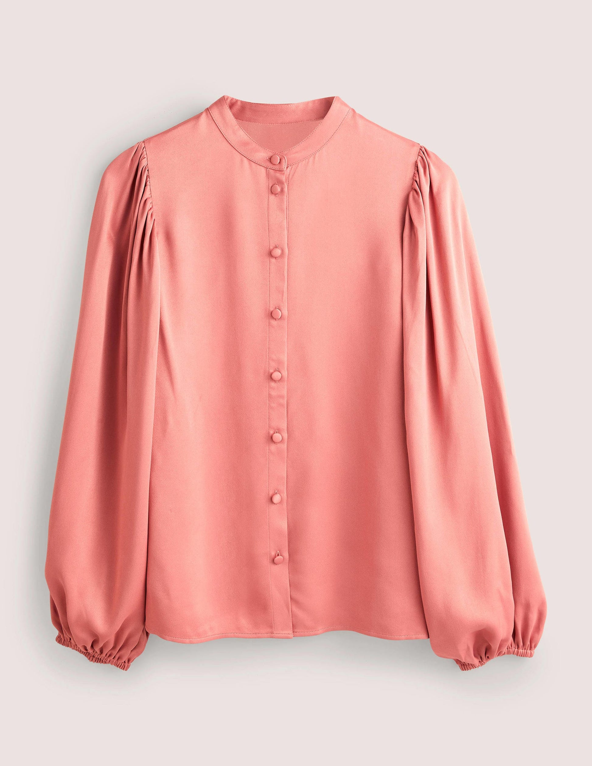 Blouson Sleeve Satin Shirt-Dusty Rose-5