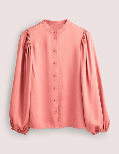 Blouson Sleeve Satin Shirt-Dusty Rose-5