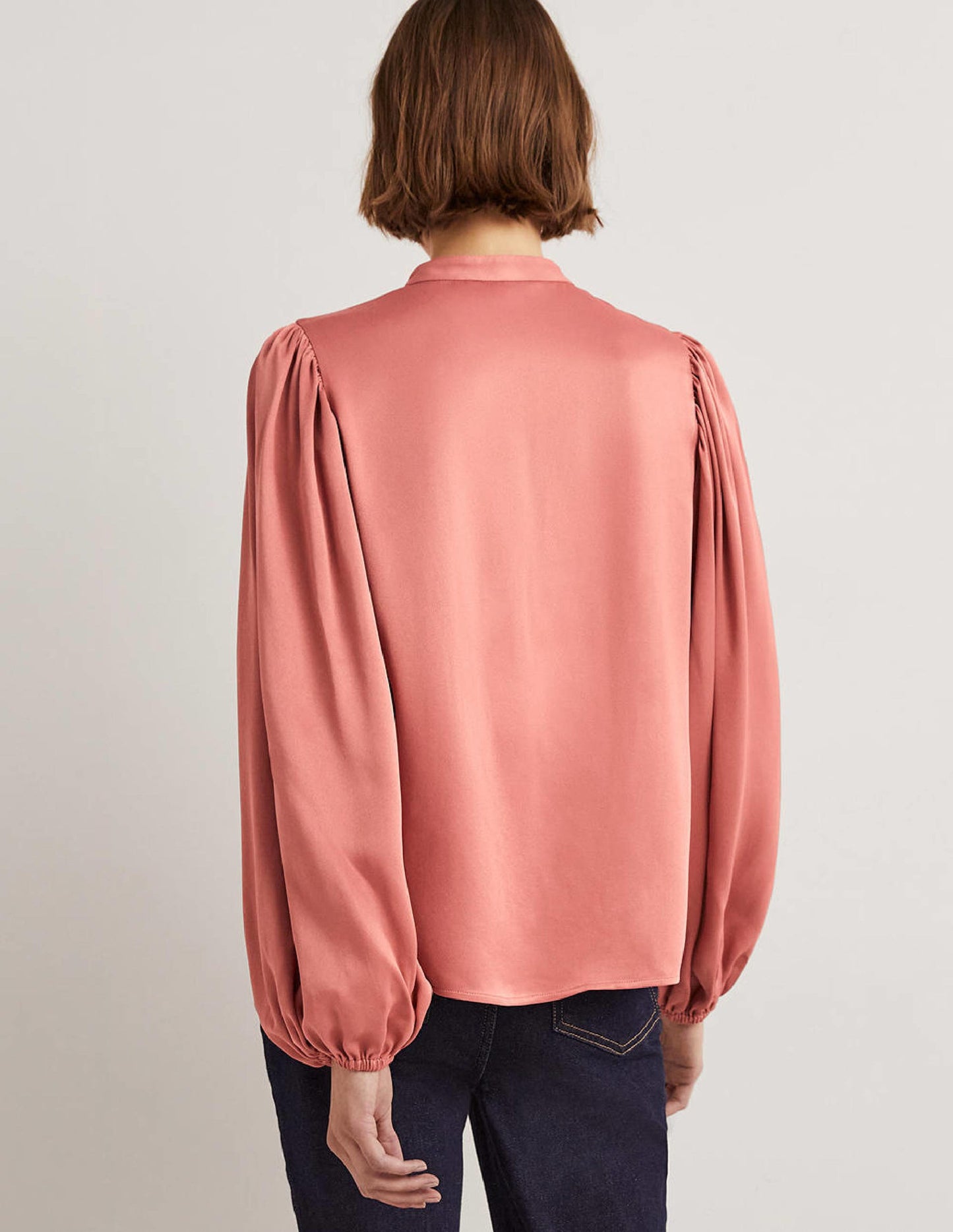 Blouson Sleeve Satin Shirt-Dusty Rose