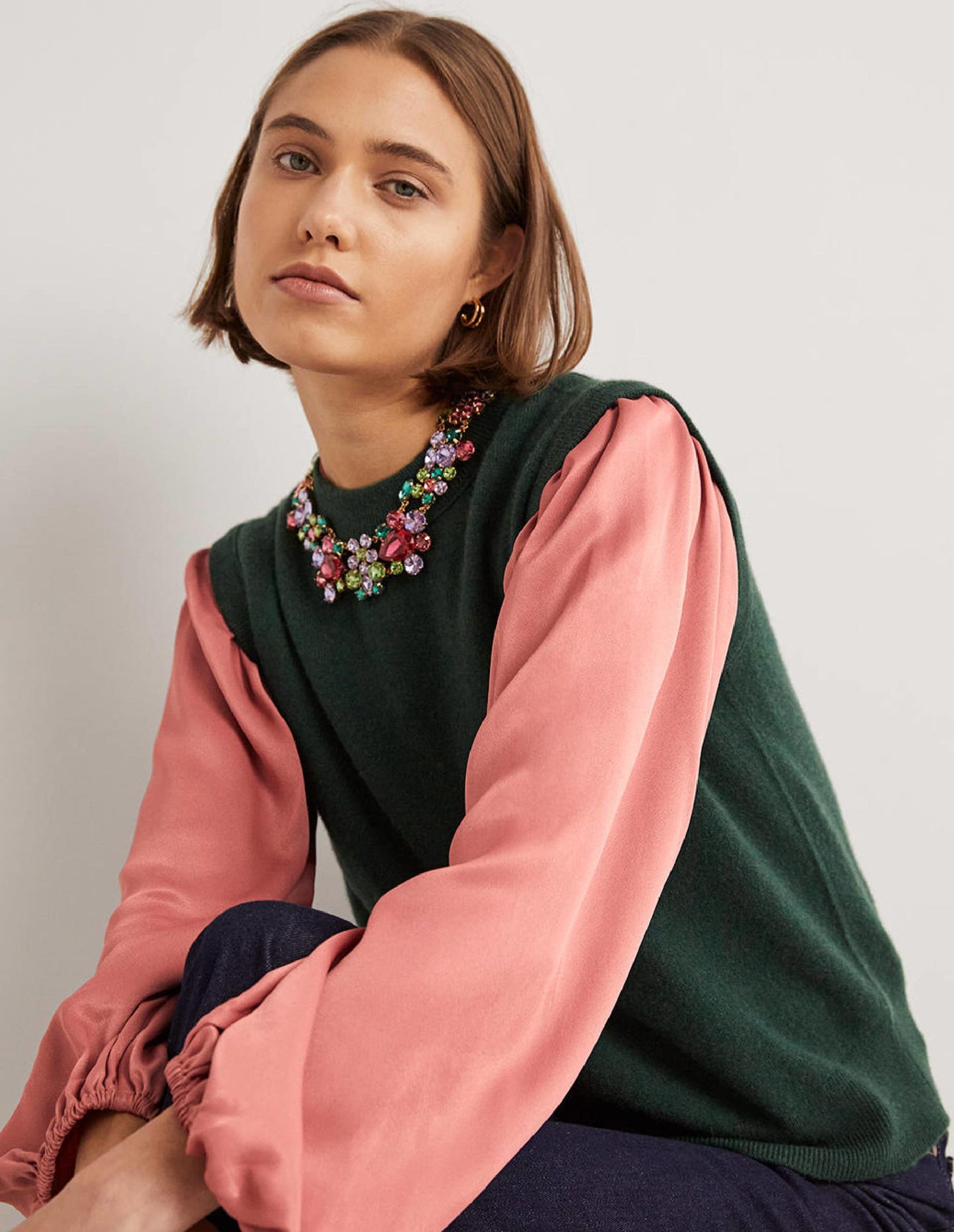 Blouson Sleeve Satin Shirt-Dusty Rose