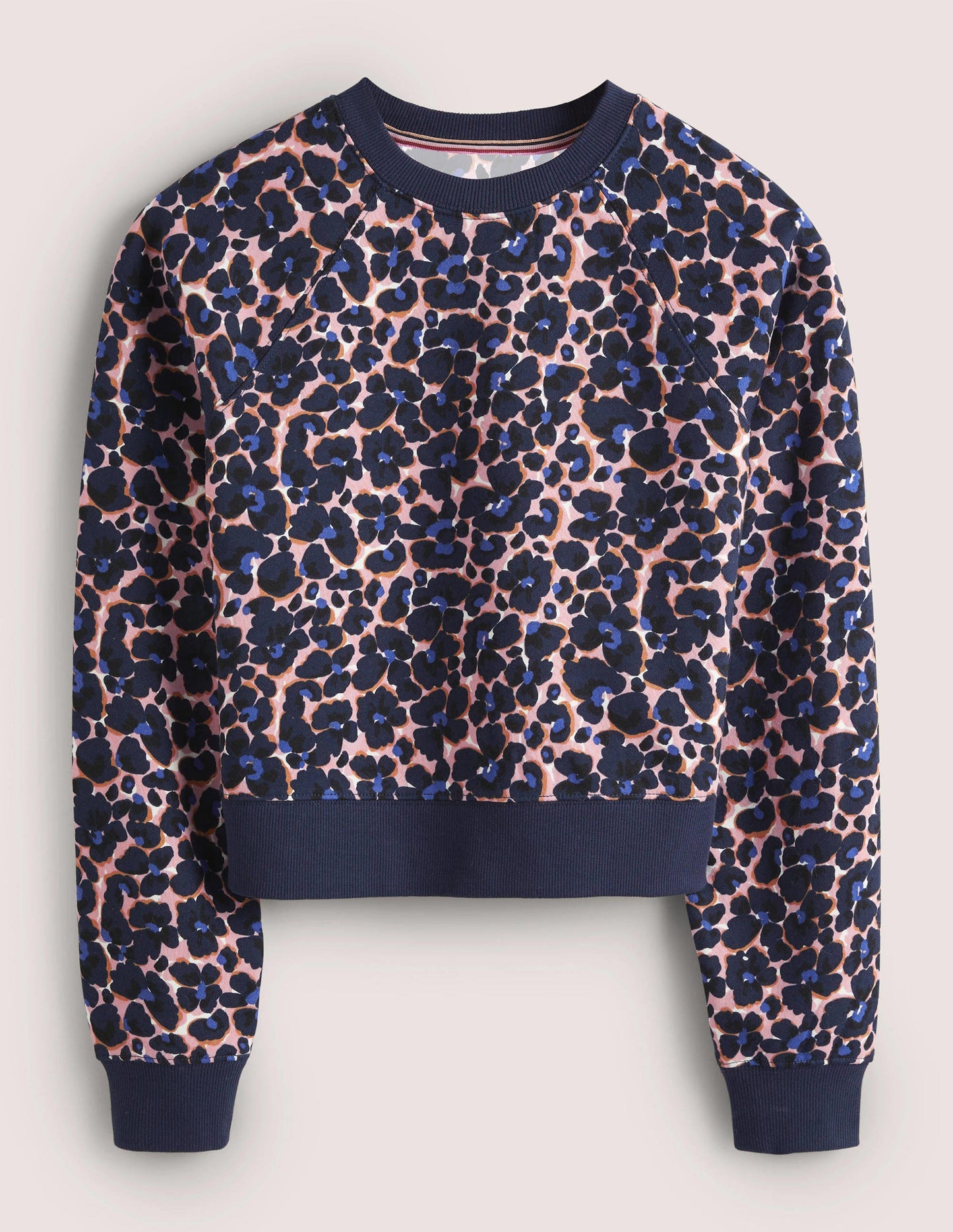 Cropped Raglan Sweatshirt-French Navy, Abstract Bud