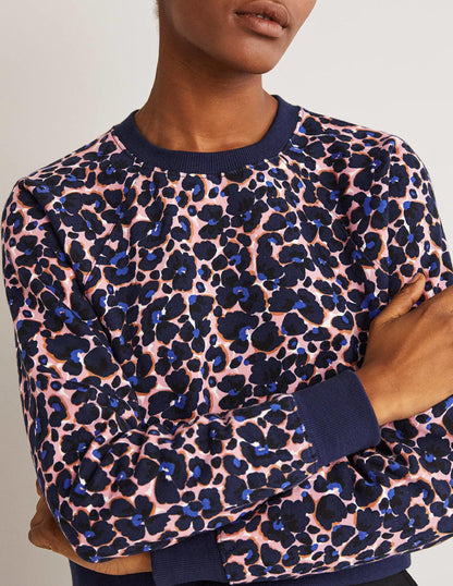 Cropped Raglan Sweatshirt-French Navy, Abstract Bud-2