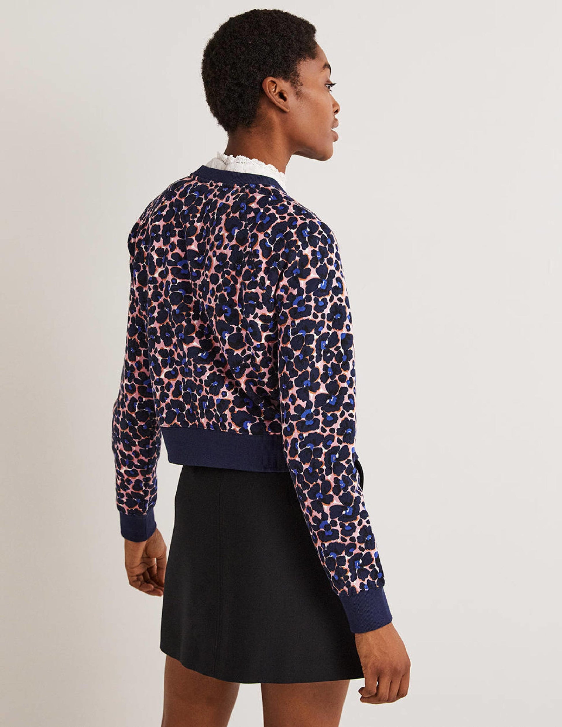 Cropped Raglan Sweatshirt-French Navy, Abstract Bud-3