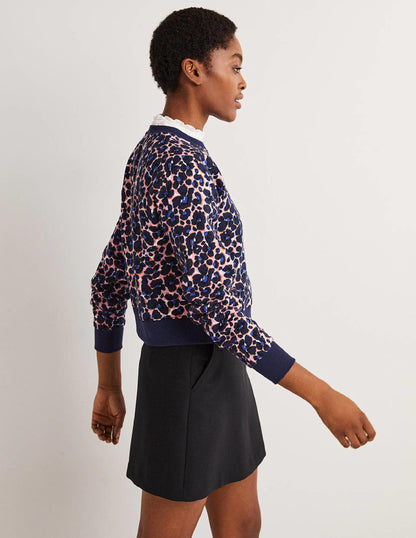 Cropped Raglan Sweatshirt-French Navy, Abstract Bud-4