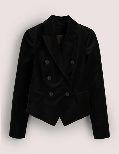 Double Breasted Velvet Blazer-Black-7