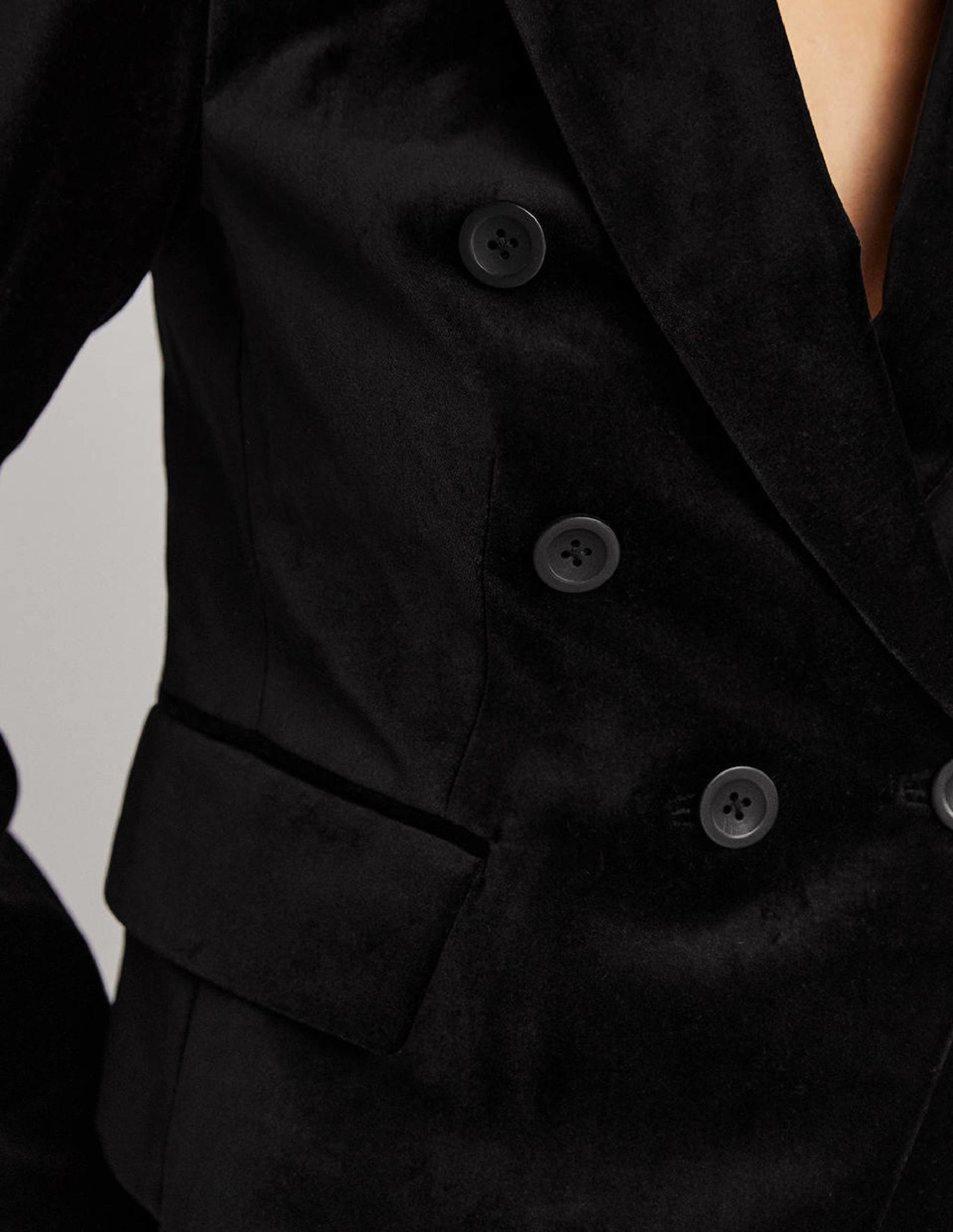 Double Breasted Velvet Blazer-Black-2