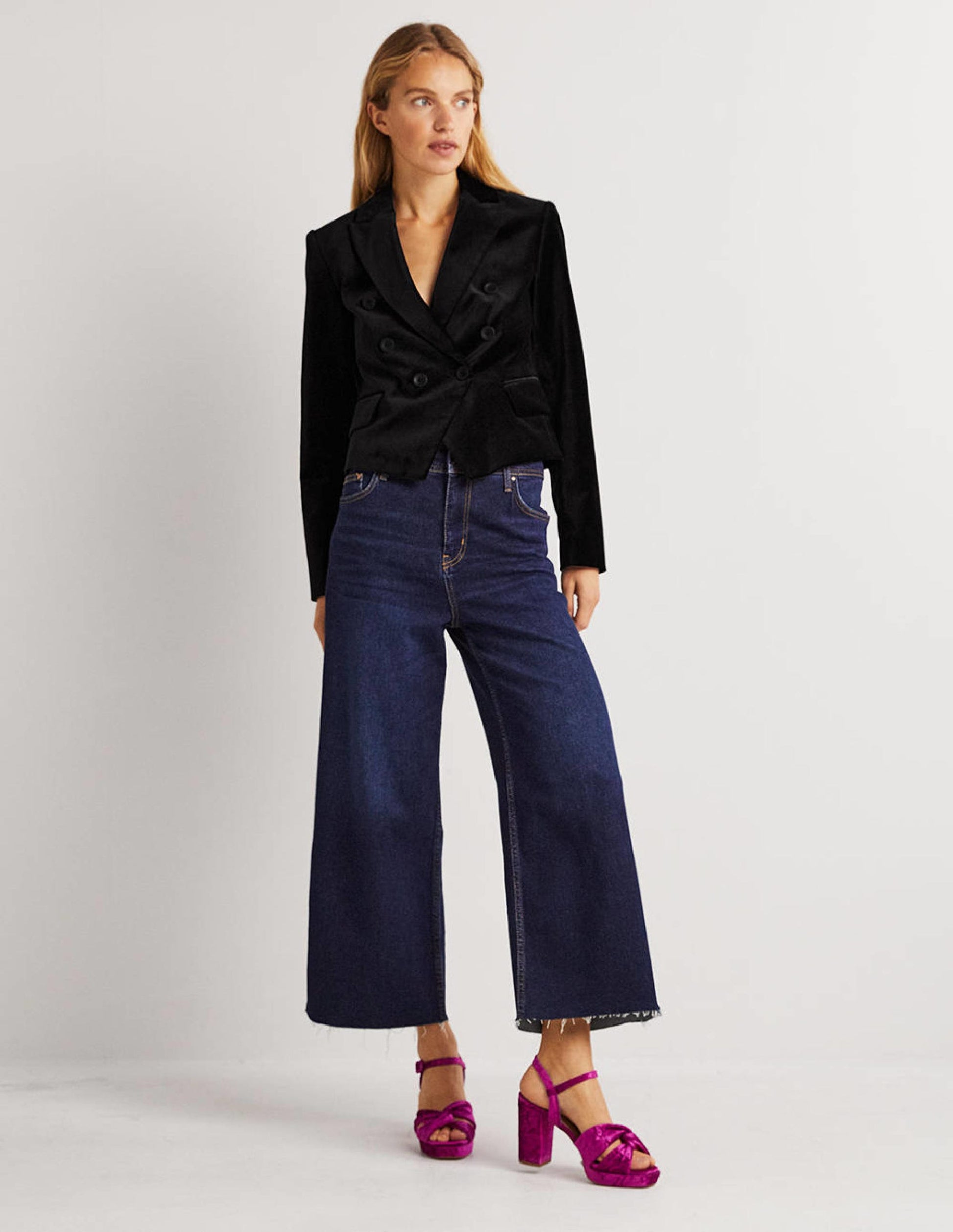 Double Breasted Velvet Blazer-Black-5