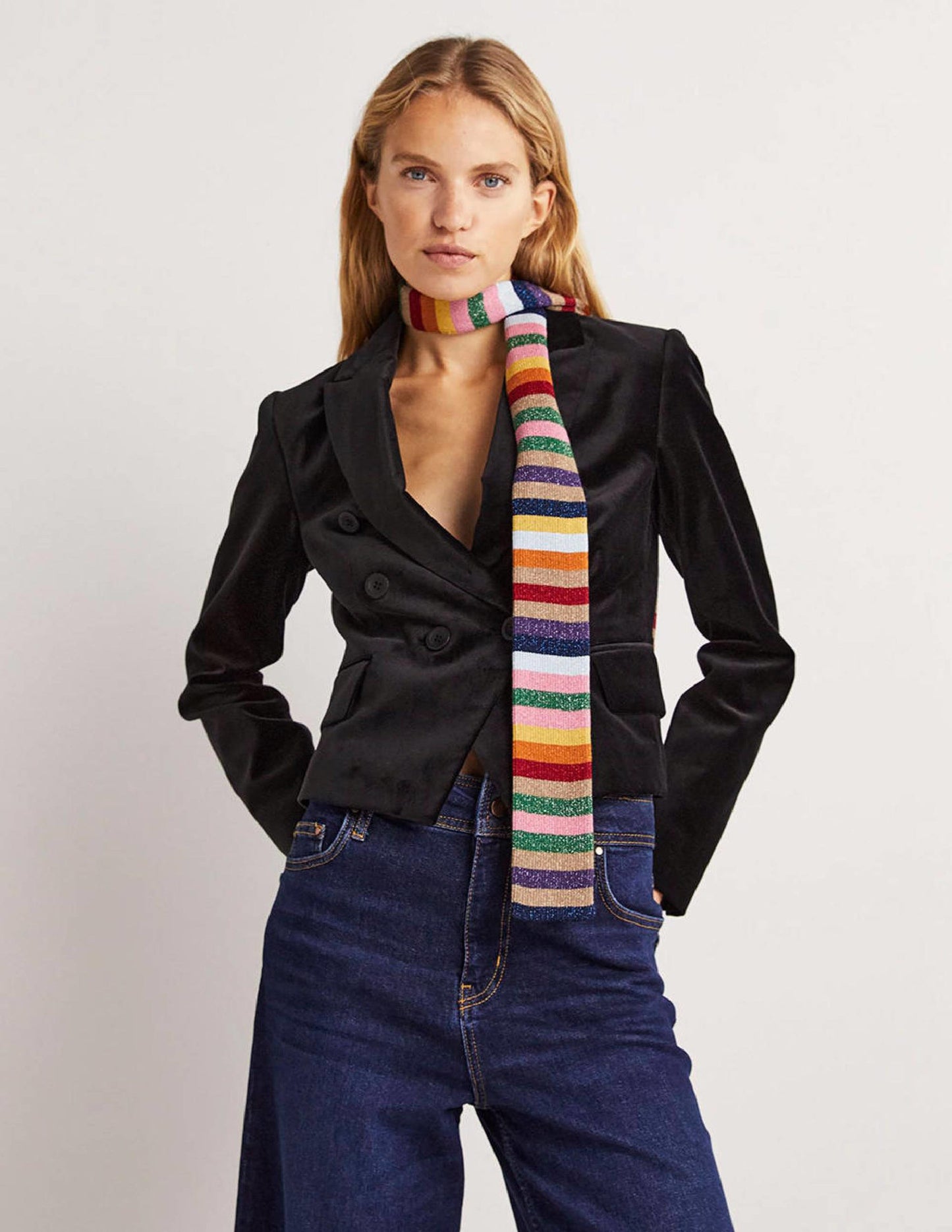 Double Breasted Velvet Blazer-Black