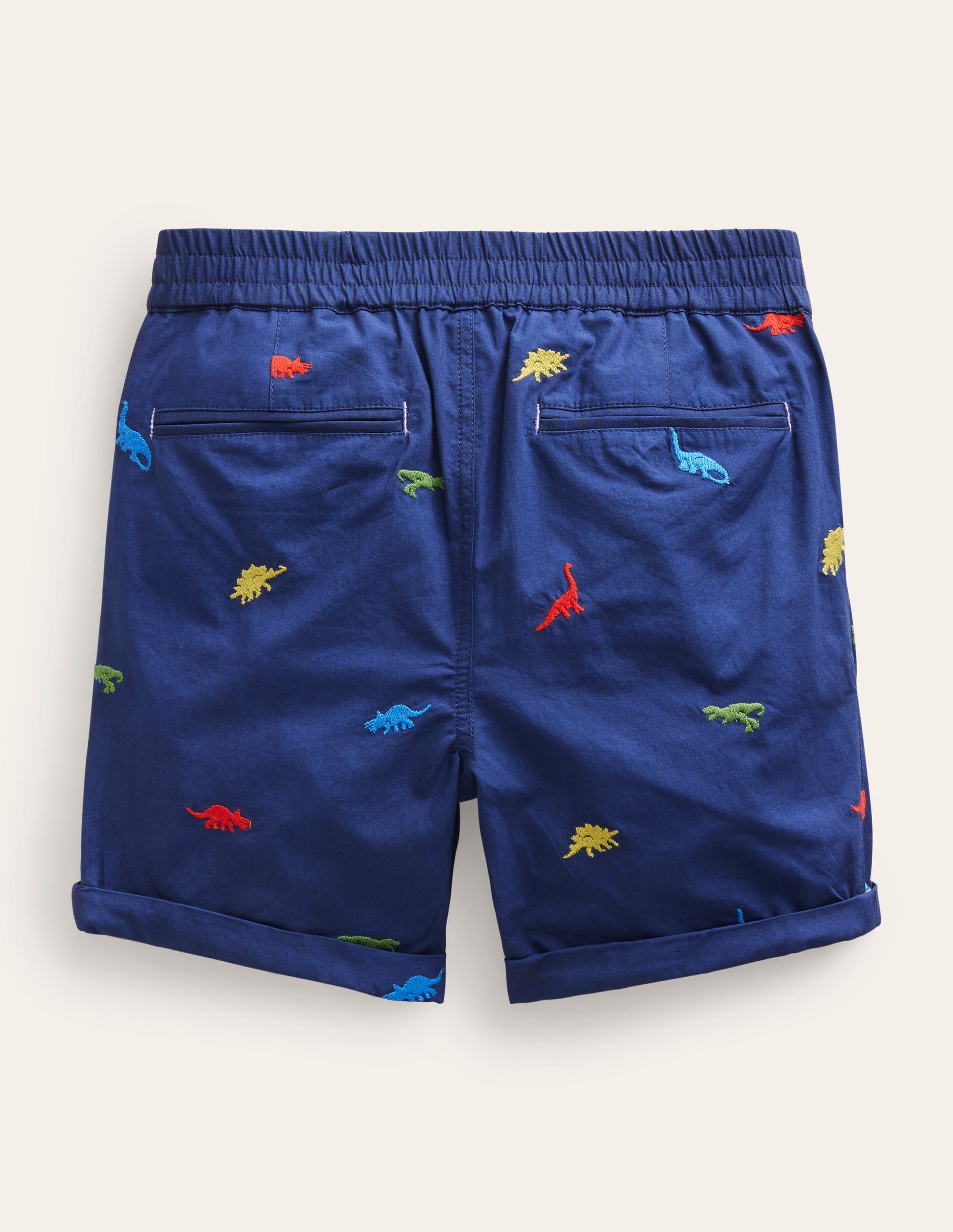 Smart Roll-Up Shorts-Dinosaur Embroidery Navy-2