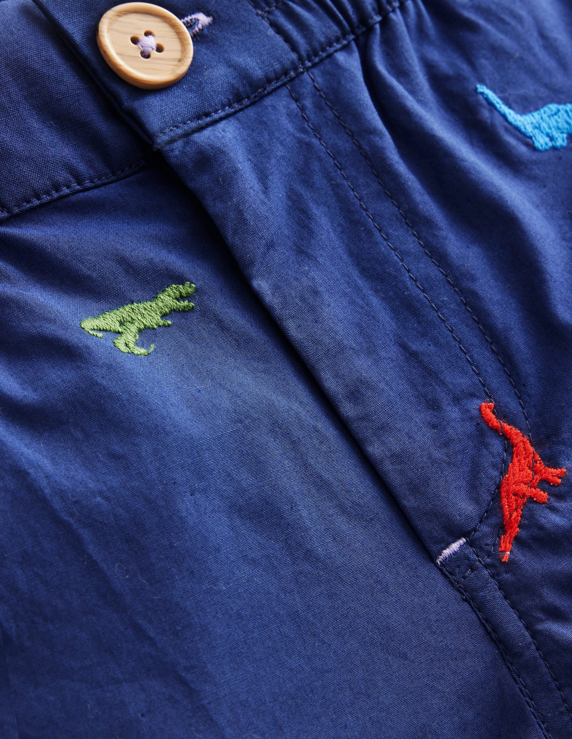 Smart Roll-Up Shorts-Dinosaur Embroidery Navy-3